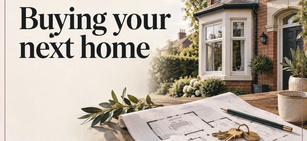 Illustrative brick house, floor plan and keys with the words Bolton, Buying your next home and Cardwells.