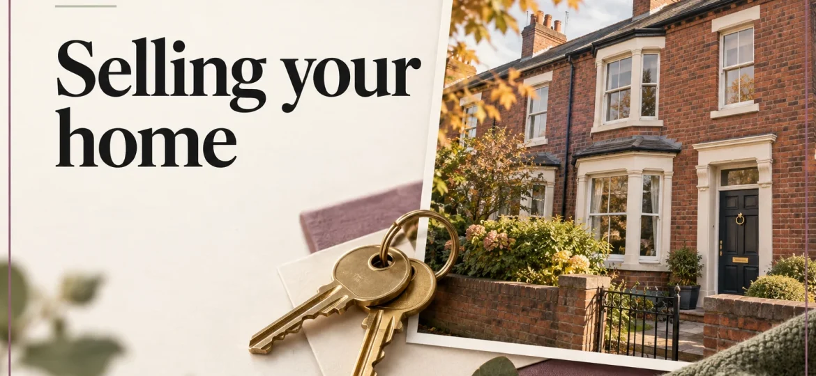 Illustrative terraced house and keys with the words Bolton, Selling your home and Cardwells.